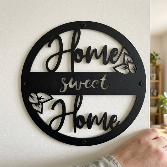 Metal Wall Art - Home Sweet Home Name Sign Black