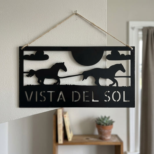 Custom Metal Wall Art - Personalized Horse Racing Monogram Sign Black