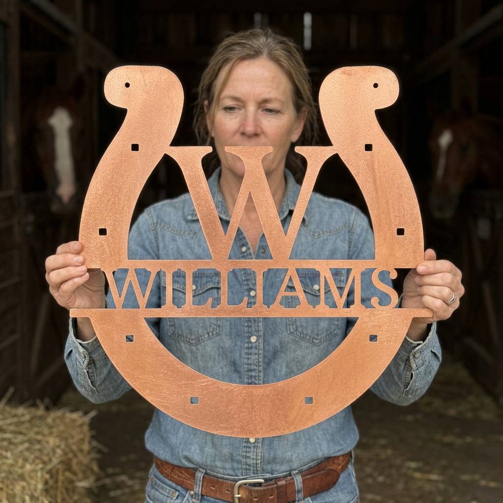 Custom Metal Wall Art - Personalized Horseshoe Sign Copper