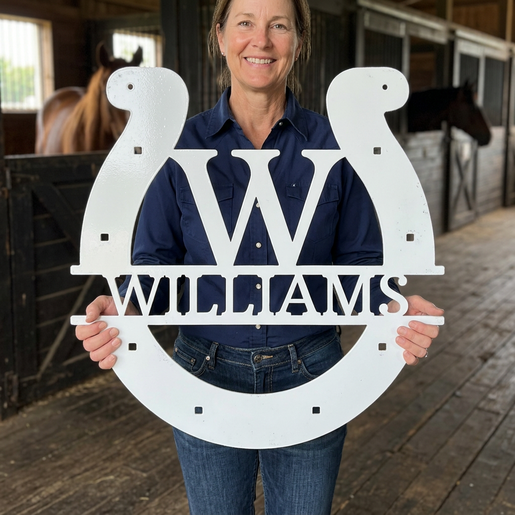 Custom Metal Wall Art - Personalized Horseshoe Sign White