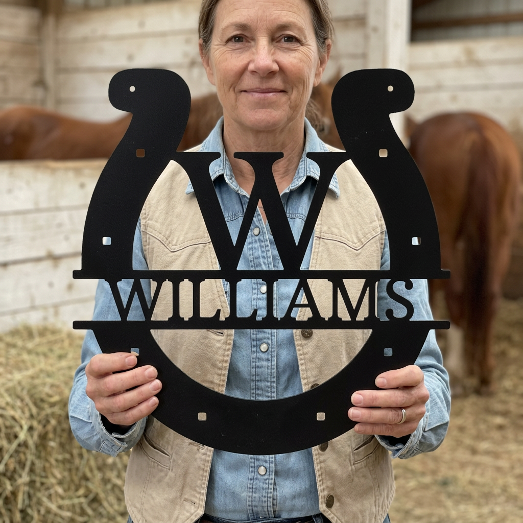 Custom Metal Wall Art - Personalized Horseshoe Sign Black