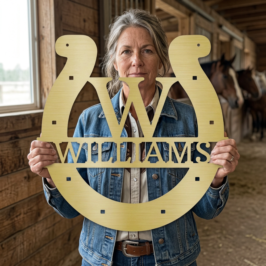 Custom Metal Wall Art - Personalized Horseshoe Sign Gold