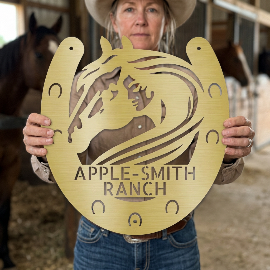 Custom Metal Sign - Personalized Horse Farm Housewarming Plaque Gold