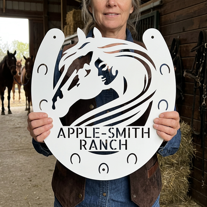 Custom Metal Sign - Personalized Horse Farm Housewarming Plaque White
