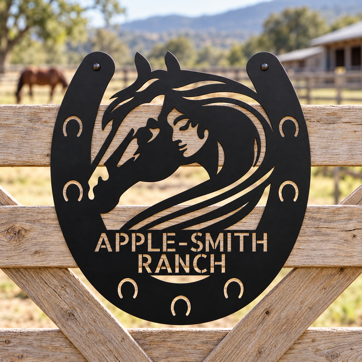 Custom Metal Sign - Personalized Horse Farm Housewarming Plaque Black