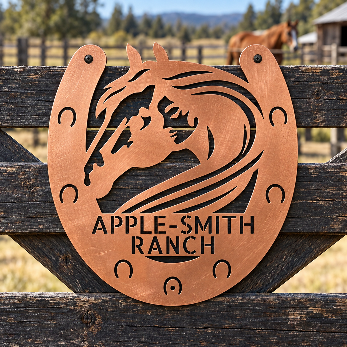 Custom Metal Sign - Personalized Horse Farm Housewarming Plaque Copper