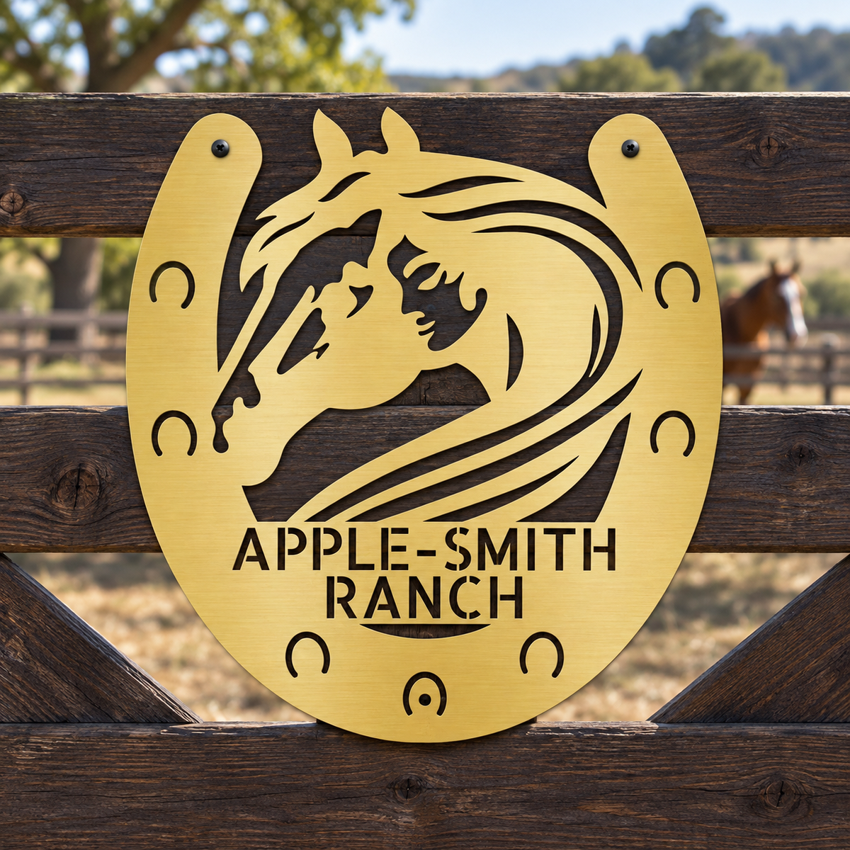 Custom Metal Sign - Personalized Horse Farm Housewarming Plaque Gold