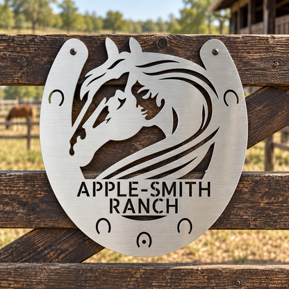 Custom Metal Sign - Personalized Horse Farm Housewarming Plaque Silver