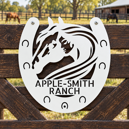 Custom Metal Sign - Personalized Horse Farm Housewarming Plaque White
