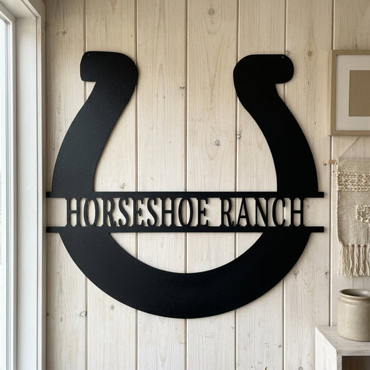 Custom Metal Wall Art - Personalized Horseshoe Sign Black