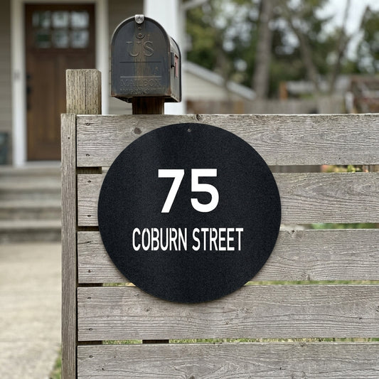 Custom Metal Sign - Personalized Round House Number Plaque Black