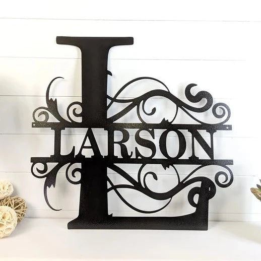 Custom Metal Wall Art - Family Split Letter Monogram Sign Black