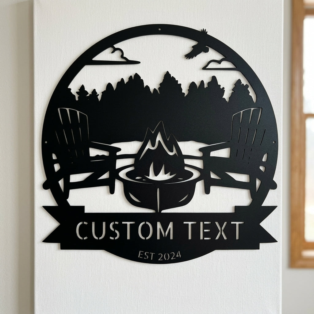 Custom Metal Wall Art - Personalized Lake House Sign Black