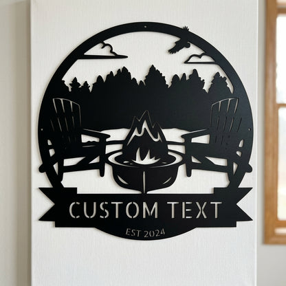 Custom Metal Wall Art - Personalized Lake House Sign Black