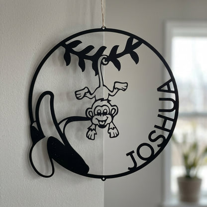 Custom Metal Wall Art - Personalized Little Monkey Name Sign Black