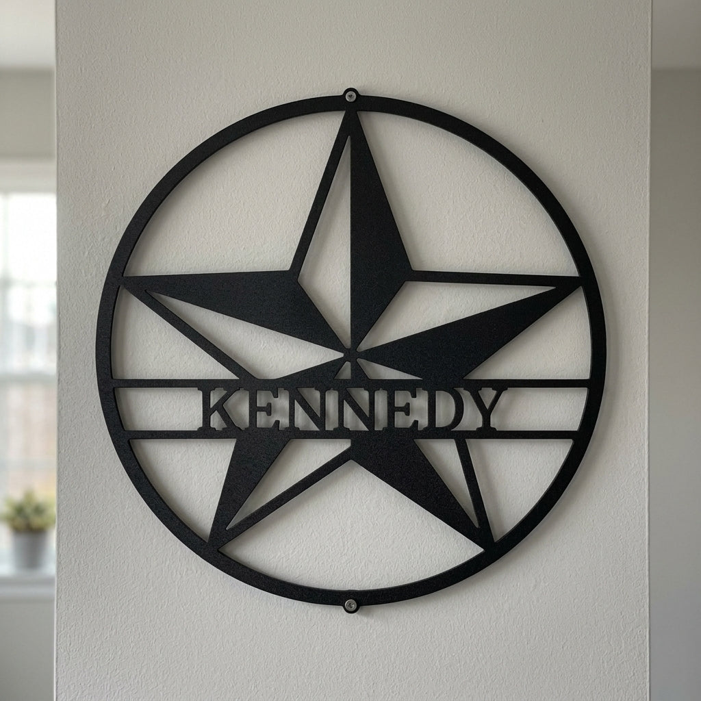 Custom Metal Wall Art - Personalized Lone Star Name Sign Black