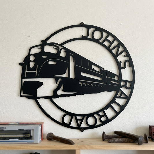 Custom Metal Wall Art - Personalized Modern Train Sign Black