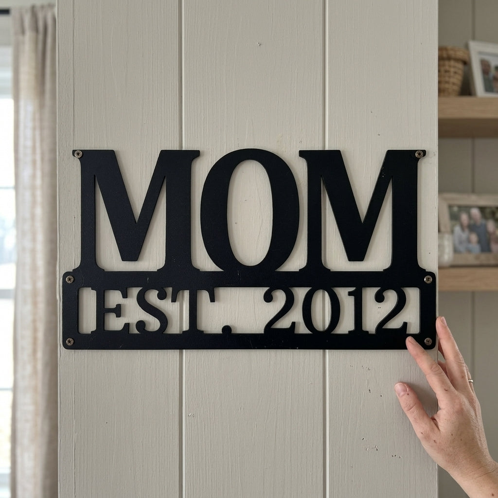 Custom Metal Wall Art - Personalized Mom Name Sign Black