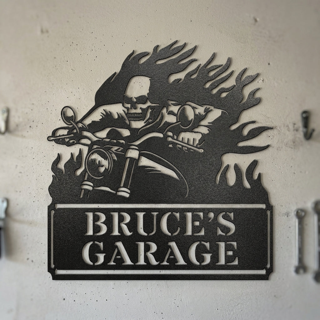 Custom Metal Wall Art - Personalized Demon Motorcycle Sign Black