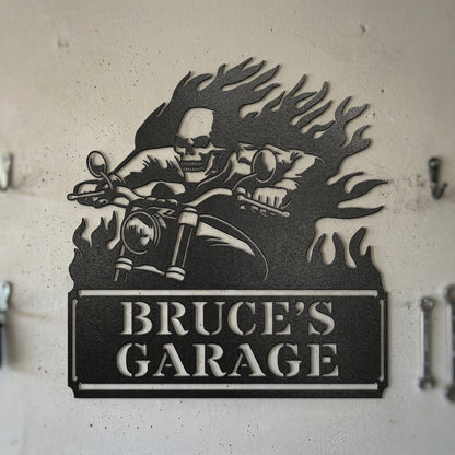 Custom Metal Wall Art - Personalized Demon Motorcycle Sign Black