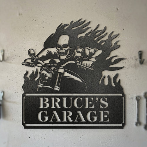 Custom Metal Wall Art - Personalized Demon Motorcycle Sign Black