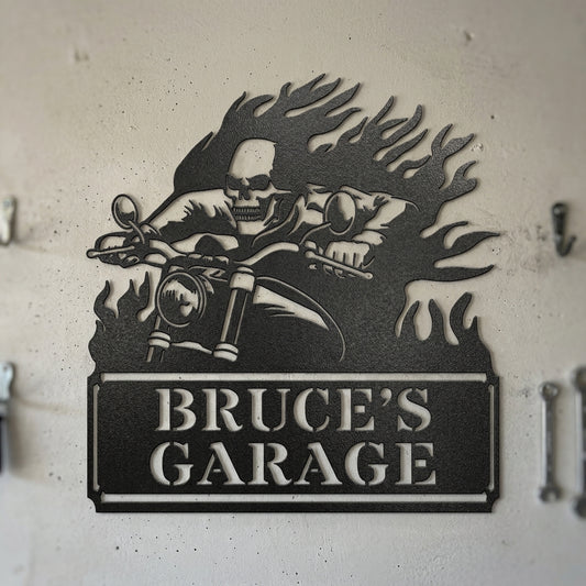 Custom Metal Wall Art - Personalized Demon Motorcycle Sign Black