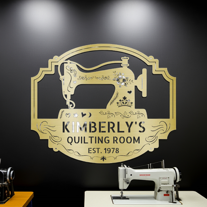 Custom Sewing & Quilting Room Metal Sign - Wall Decor Gold