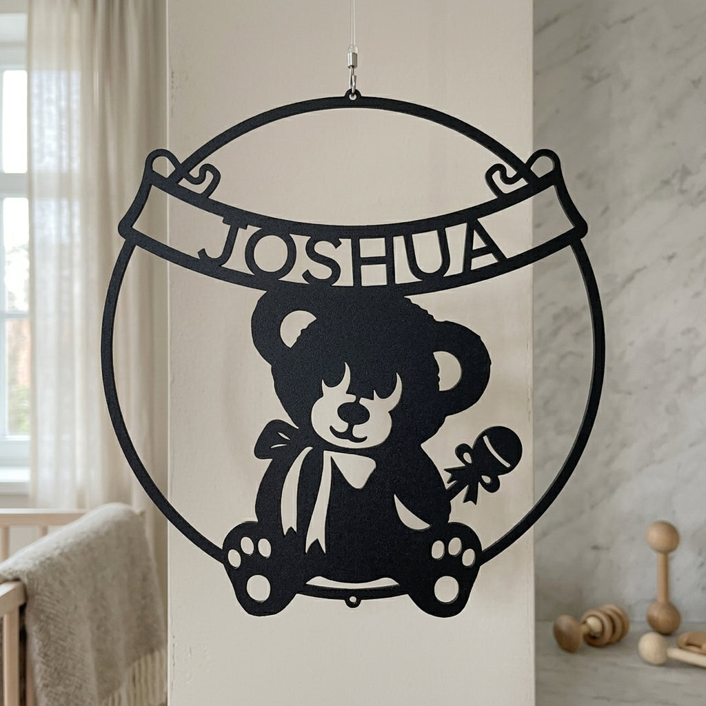 Custom Metal Wall Art - Personalized Newborn Sign Black