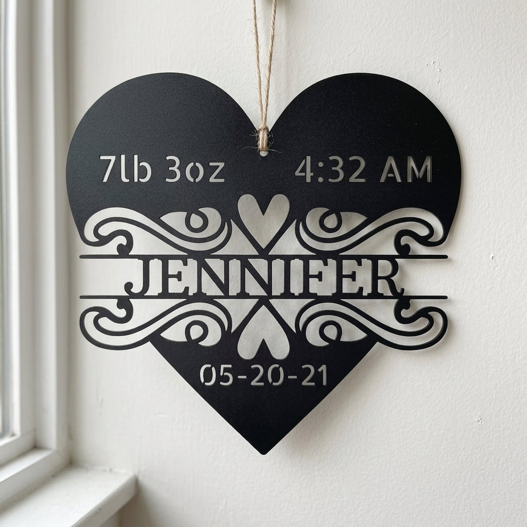 Custom Metal Wall Art - Personalized Newborn Name Sign Black