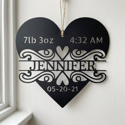 Custom Metal Wall Art - Personalized Newborn Name Sign Black