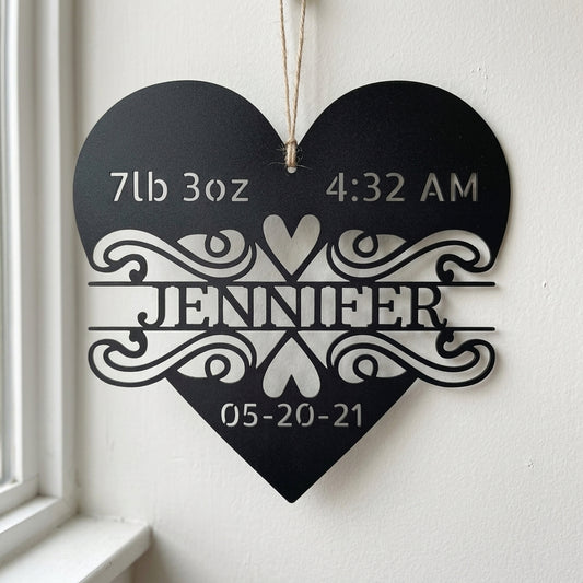Custom Metal Wall Art - Personalized Newborn Name Sign Black