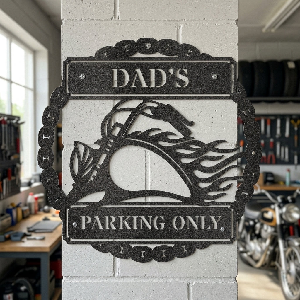 Custom Metal Wall Art - Personalized Motorcycle Parking Sign Black