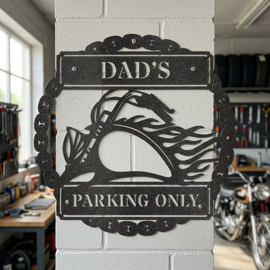 Custom Metal Wall Art - Personalized Motorcycle Parking Sign Black