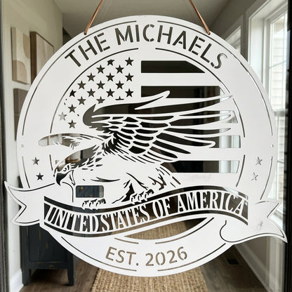 Custom Metal Wall Art - Personalized Patriotic American Sign White
