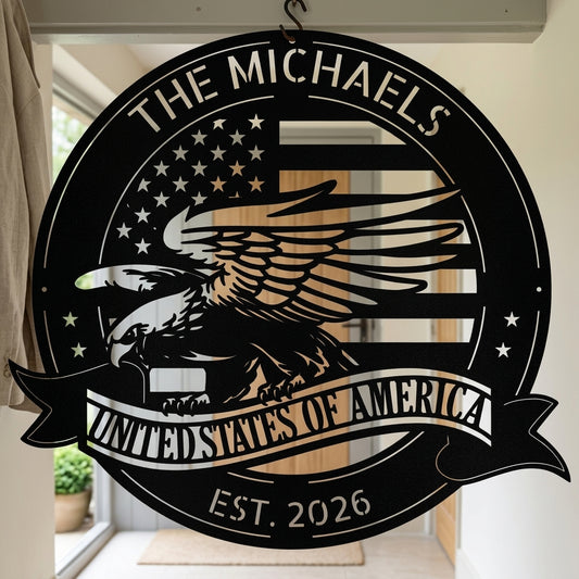 Custom Metal Wall Art - Personalized Patriotic American Sign Black