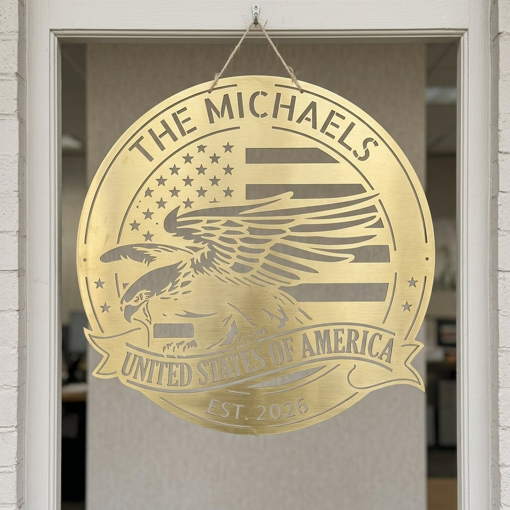 Custom Metal Wall Art - Personalized Patriotic American Sign Gold
