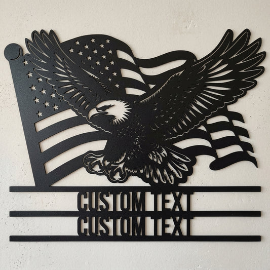 Custom Metal Wall Art - Personalized Text Patriotic Eagle Sign Black
