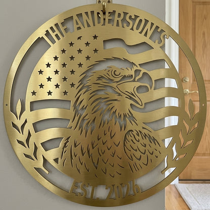 Custom Metal Wall Art - Personalized Patriotic Eagle Monogram Sign Gold