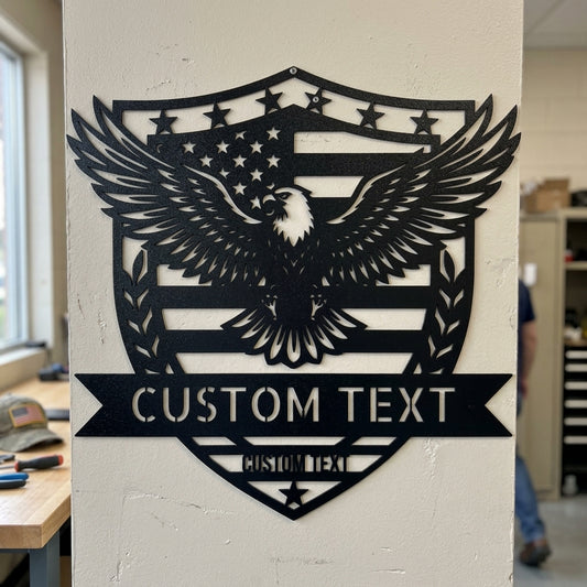 Custom Metal Wall Art - Personalized Text Patriotic American Sign Black