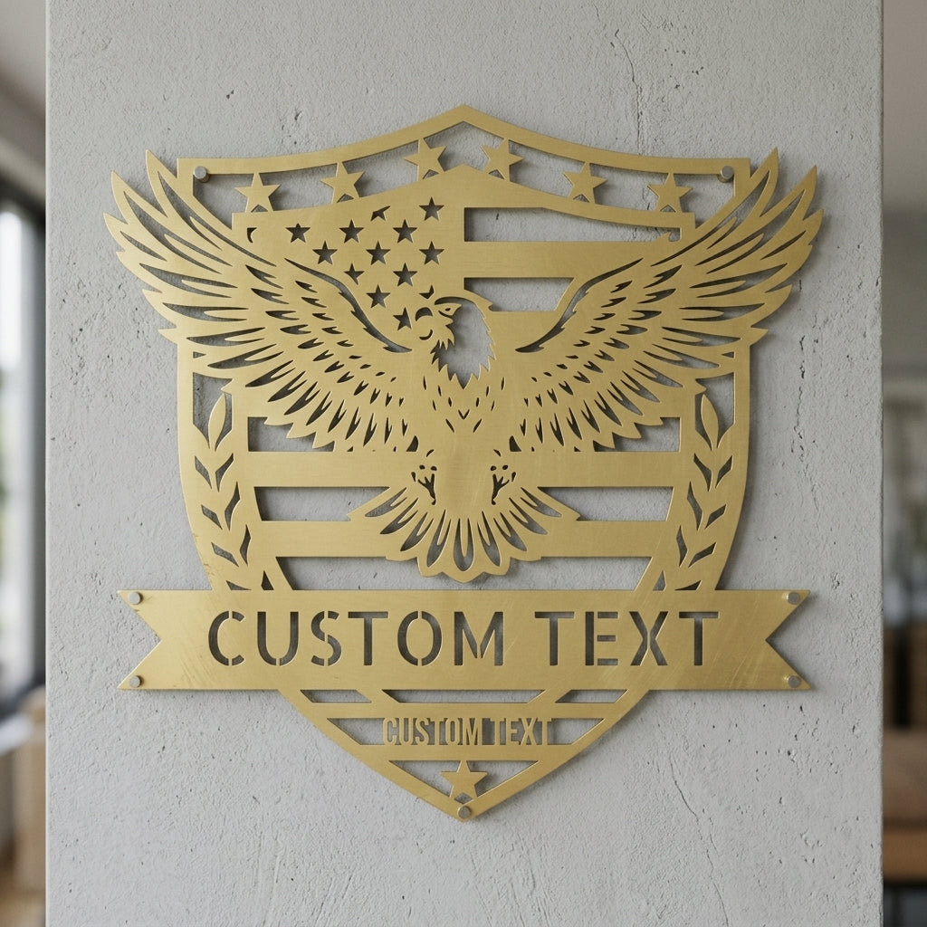 Custom Metal Wall Art - Personalized Text Patriotic American Sign Gold