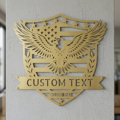 Custom Metal Wall Art - Personalized Text Patriotic American Sign Gold