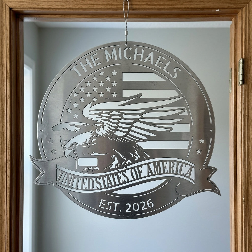 Custom Metal Wall Art - Personalized Patriotic American Sign Silver