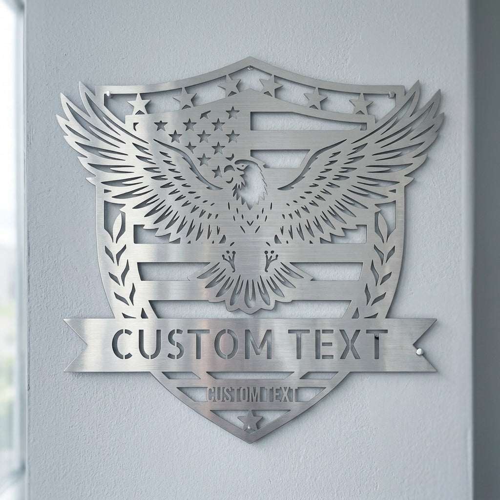 Custom Metal Wall Art - Personalized Text Patriotic American Sign Silver