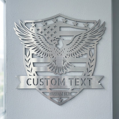Custom Metal Wall Art - Personalized Text Patriotic American Sign Silver