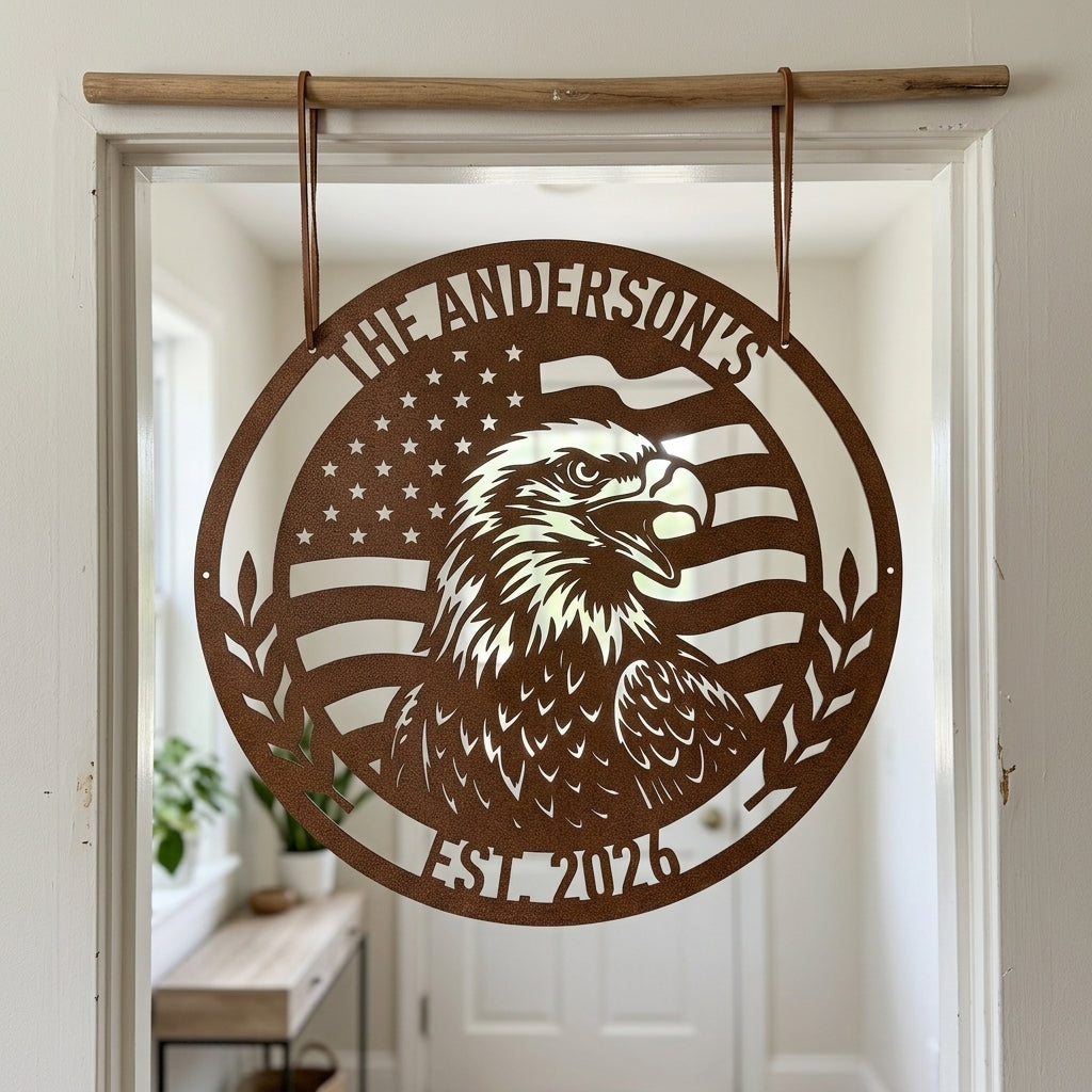 Custom Metal Wall Art - Personalized Patriotic Eagle Monogram Sign Copper