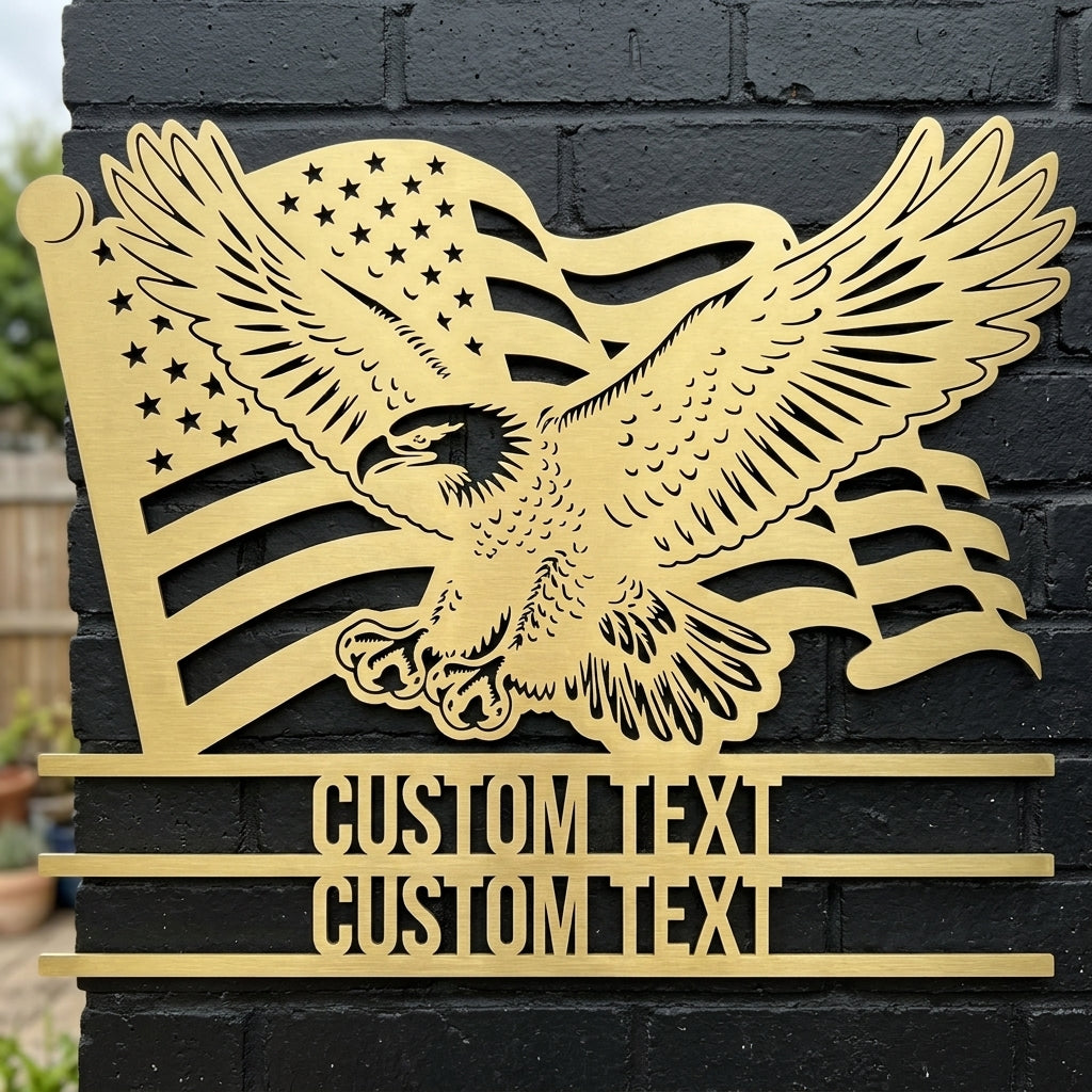 Custom Metal Wall Art - Personalized Text Patriotic Eagle Sign Gold