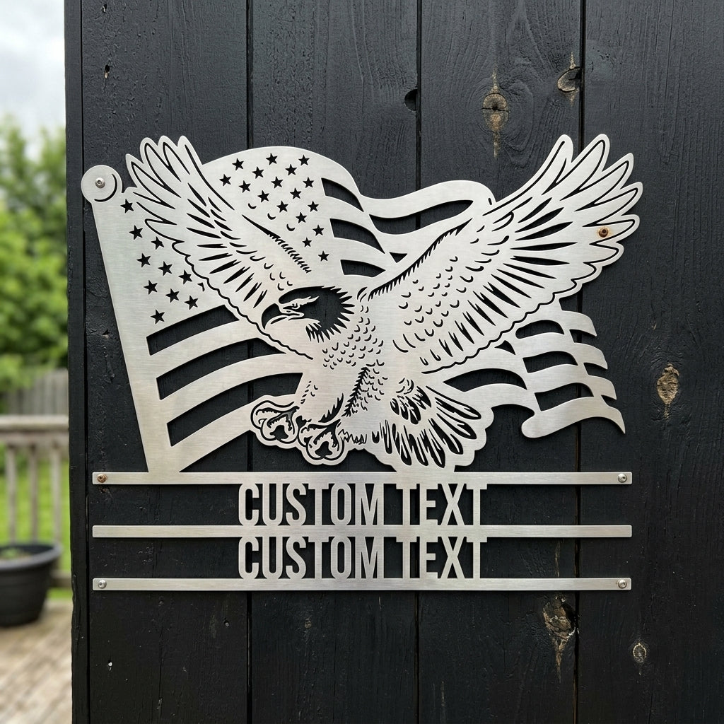 Custom Metal Wall Art - Personalized Text Patriotic Eagle Sign White