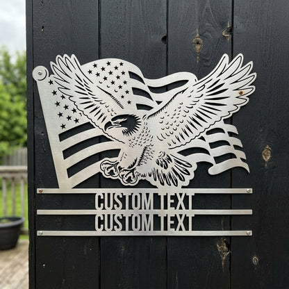 Custom Metal Wall Art - Personalized Text Patriotic Eagle Sign White