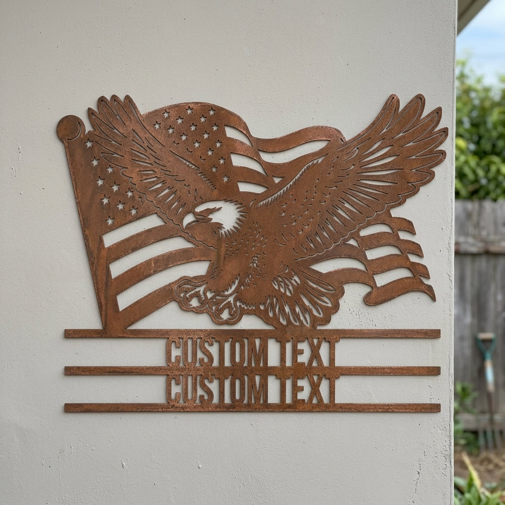 Custom Metal Wall Art - Personalized Text Patriotic Eagle Sign Copper