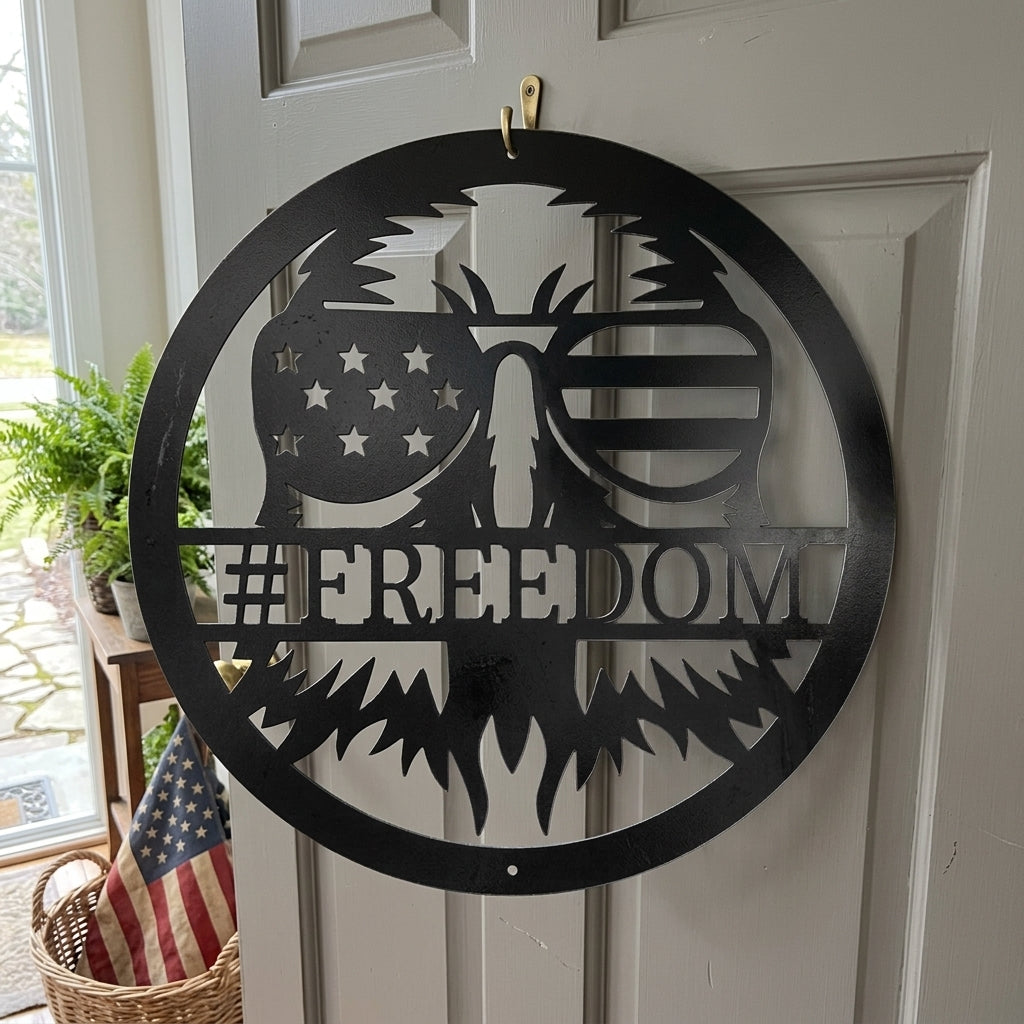 Custom Metal Wall Art - Personalized Patriotic Eagle Monogram Sign Black